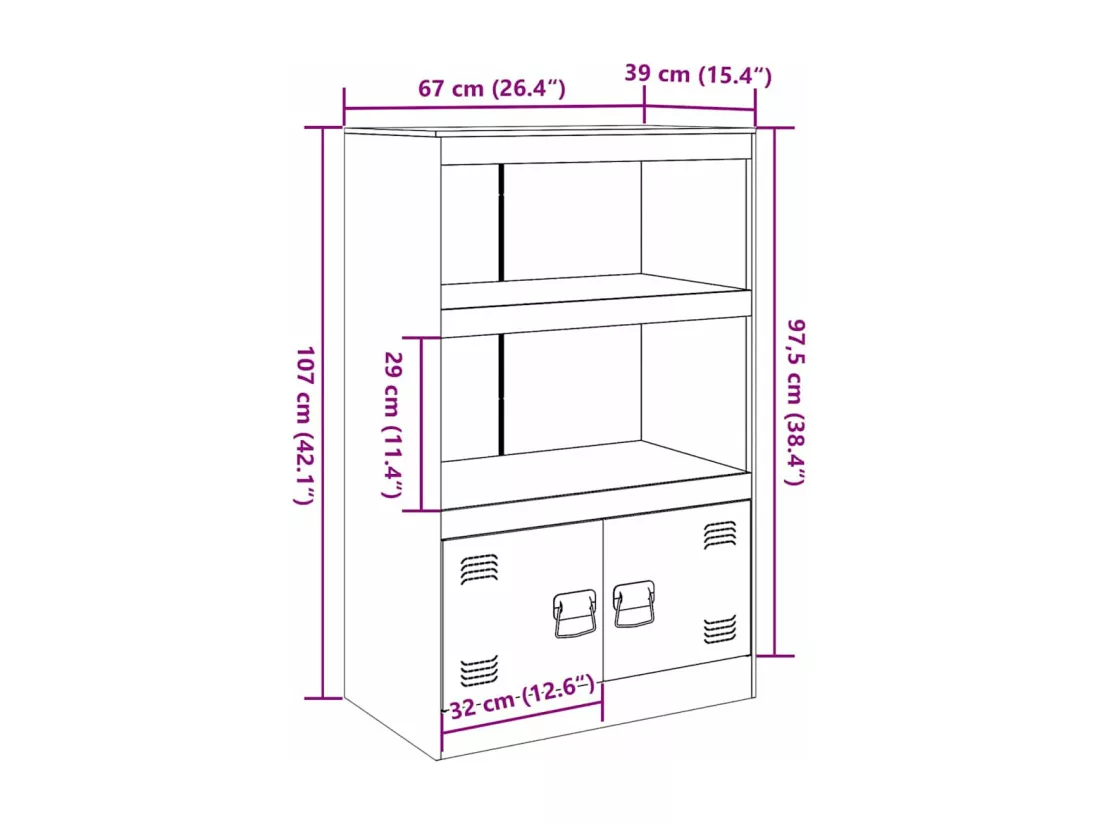 Buffet anthracite 67x39x107 cm acier