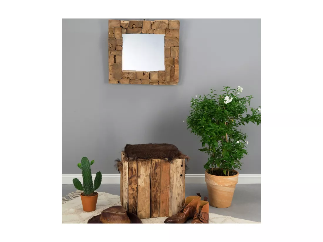 MIROIR MURAL Mosaïque 50x50cm bois massif couleurs naturelles