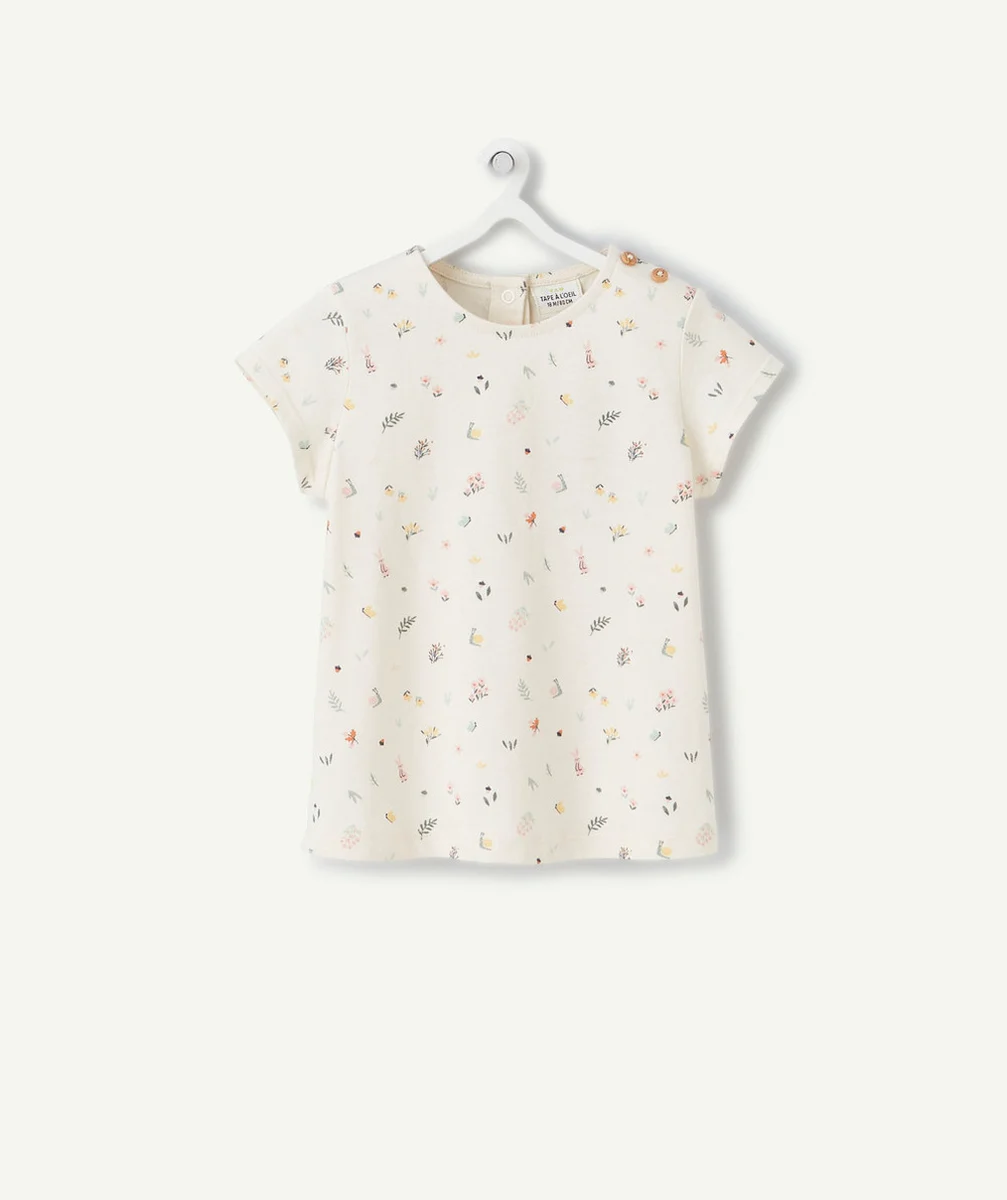 T-SHIRT BÉBÉ FILLE ÉCRU EN COTON BIO AVEC IMPRIMÉ FLEURI