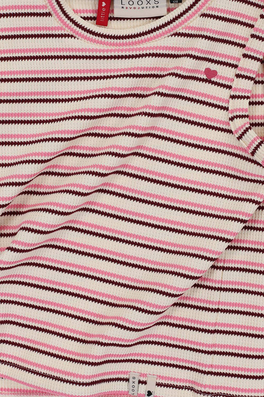 LOOXS gestreepte fijngebreidetop roze/wit