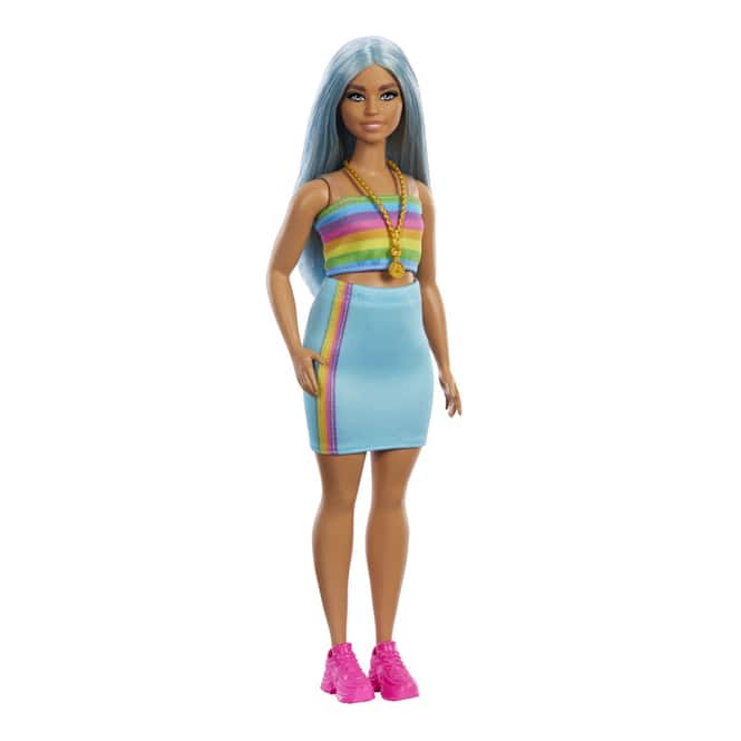 Barbie - Fashionista Puppe - Blaue Haare - Regenbogen-Top