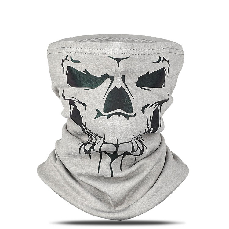 Reflektierendes Bandana Motorrad Schal Fahrrad Halstuch Biker Sturmmaske Ski Schlauchschal Totenkopf Design - Grau