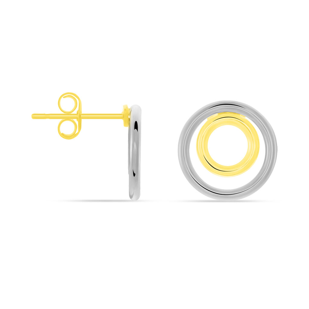 Boucles D'oreilles Pendantes Berangere Double Cercles Or Bicolore