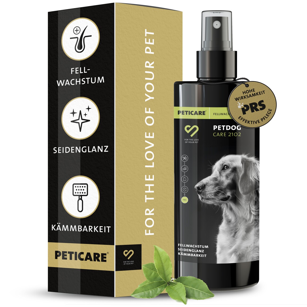 Peticare Fell-Pflege Spray für Hunde, sorgt für Fellwachstum, Seidenglanz