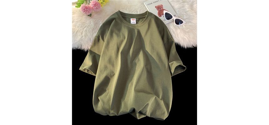 FOEV - T-shirt met korte mouwen en ronde hals, effen