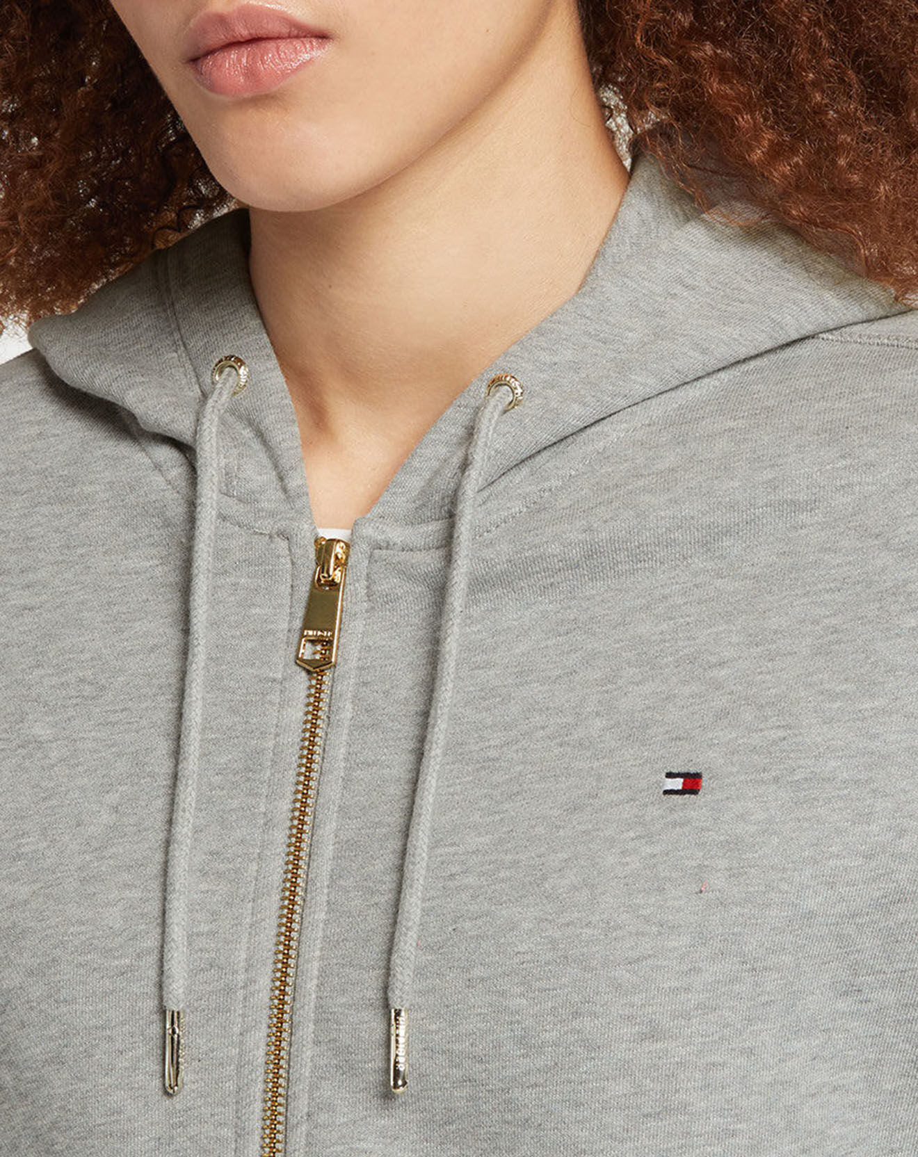 Tommy Hilfiger Sweat 100% Coton Bio zippé Through gris chiné