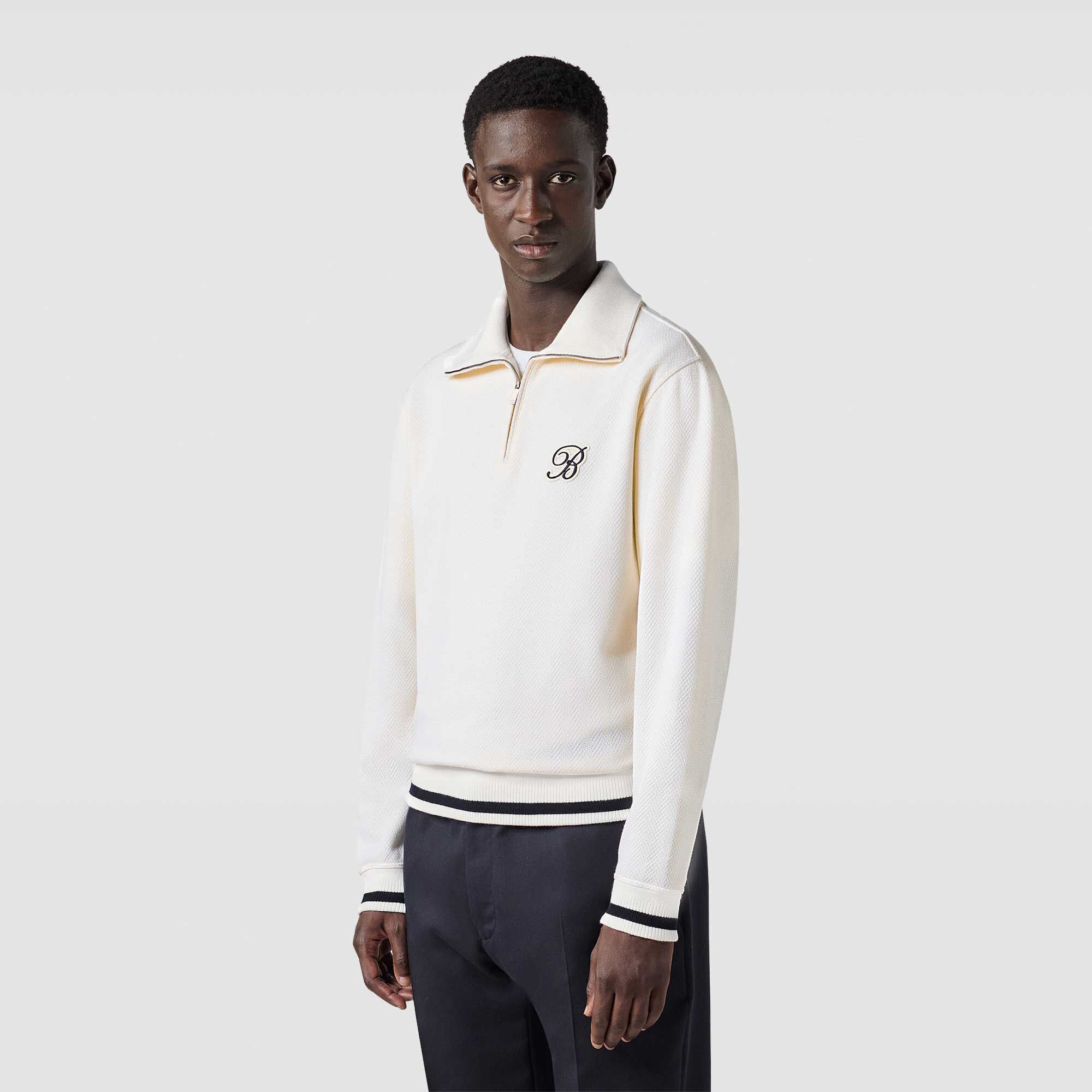 Pull À Col Zippe En Coton Soie Chevrons Et B Thabor