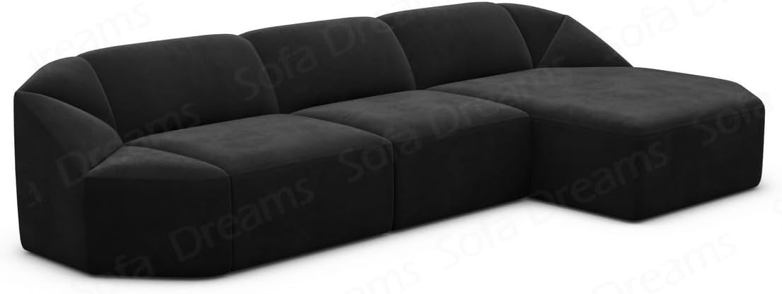 Ecksofa Cabrera L Form kurz Stoffsofa Sofa in Samt Designersofa Sun Velvet (Schwarz, Ottomane rechts)