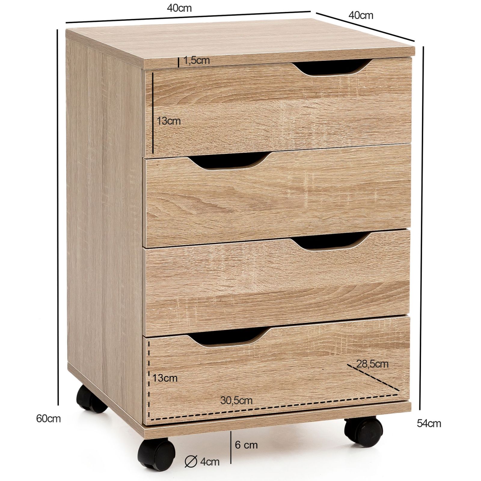 Rollcontainer - Sonoma Eiche - Holz - 4 Schubkästen