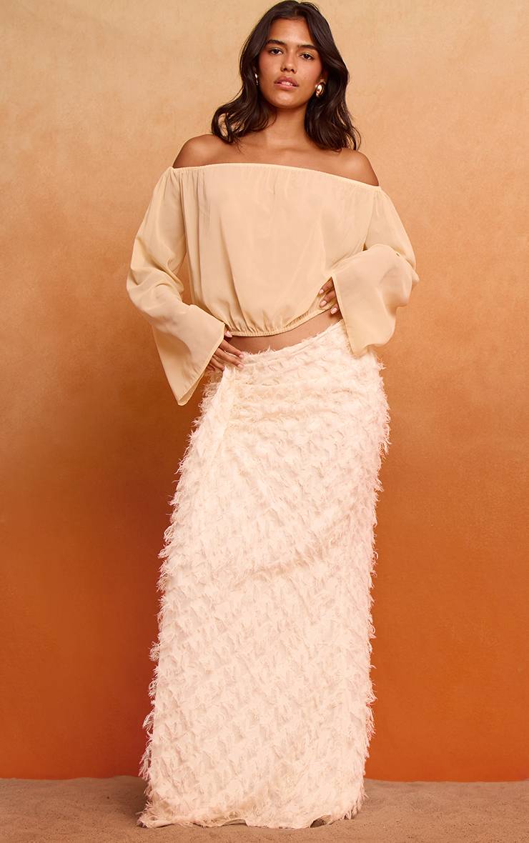 Pale Yellow Chemisier Bardot Froncé En Mousseline