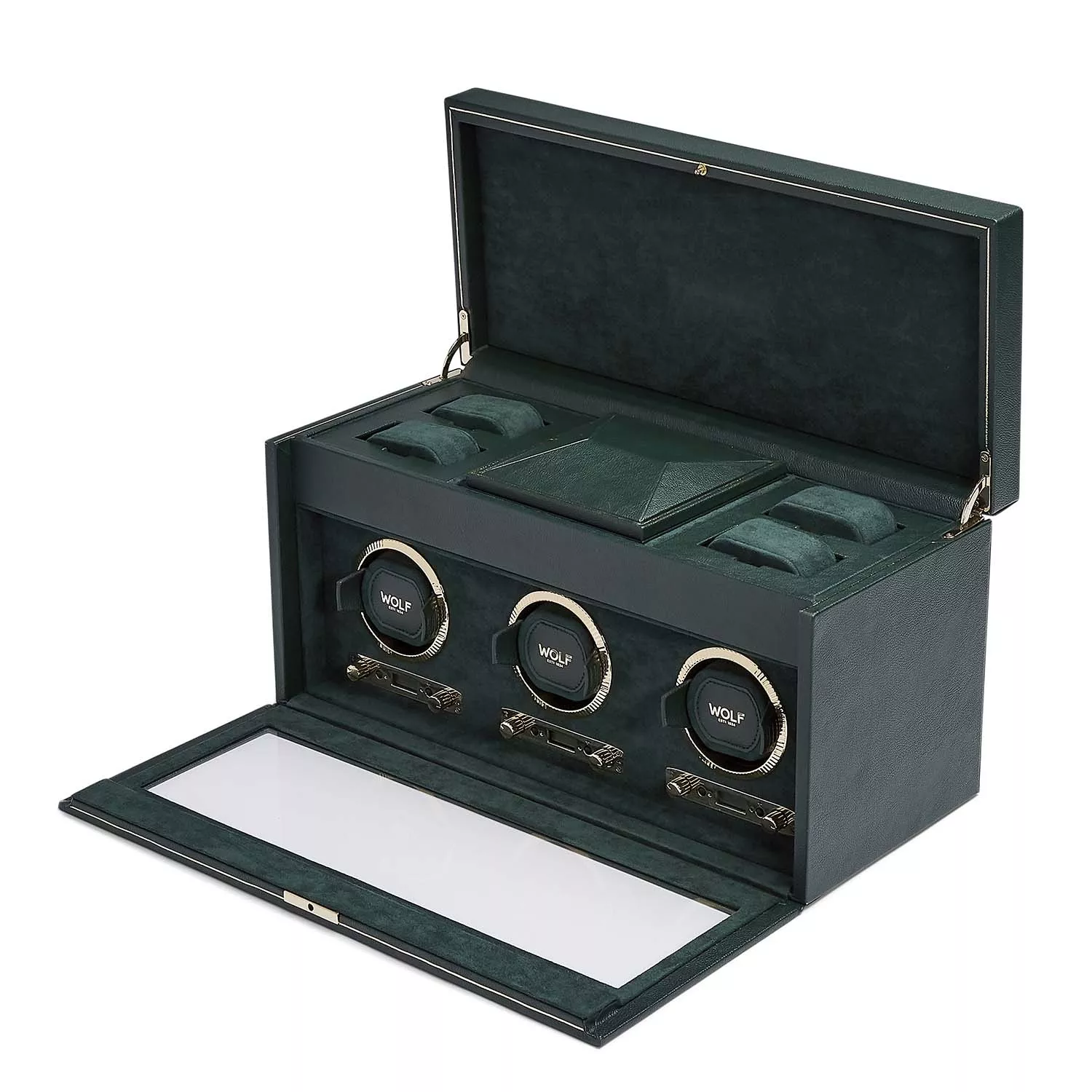 Wolf British Racing Green Watch Winder 3 ure Grøn Imiteret Læder 792341