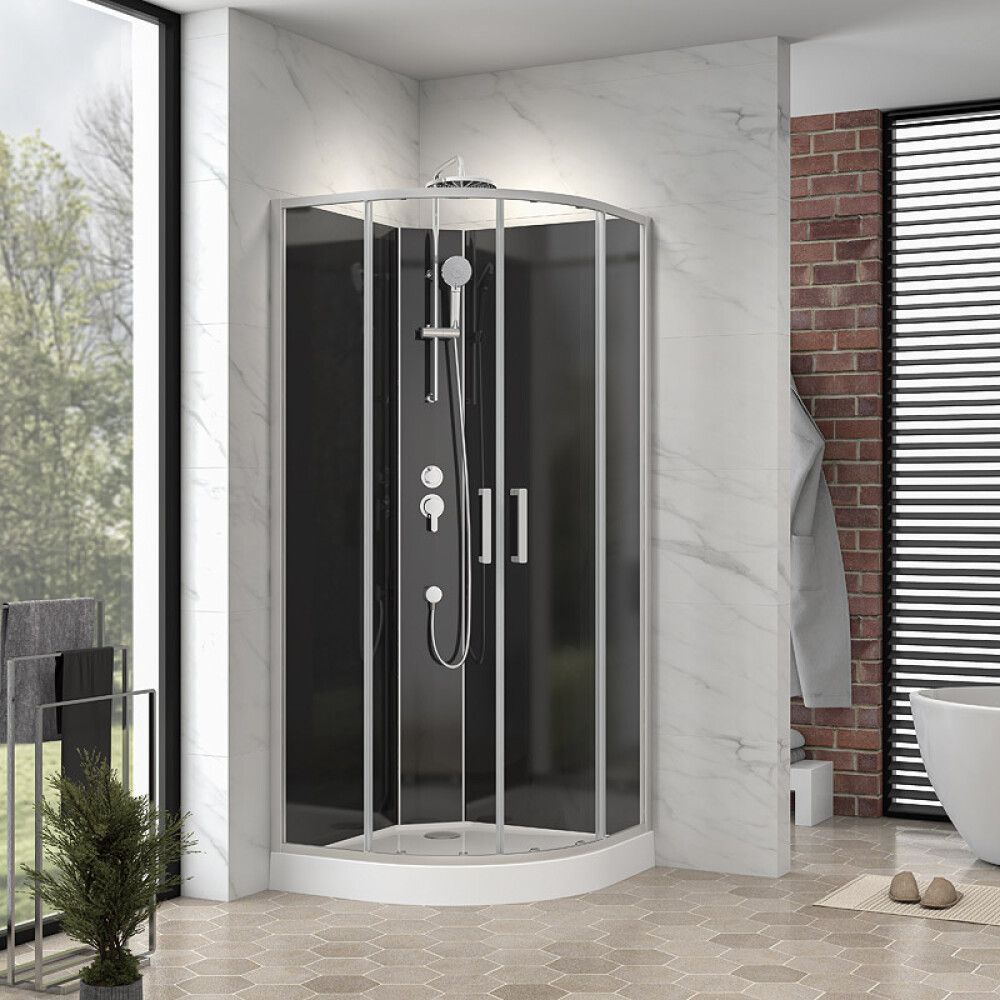 DUSJKABINETT CAMARGUE CIO RUND 90X90X220CM HVIT/SVART