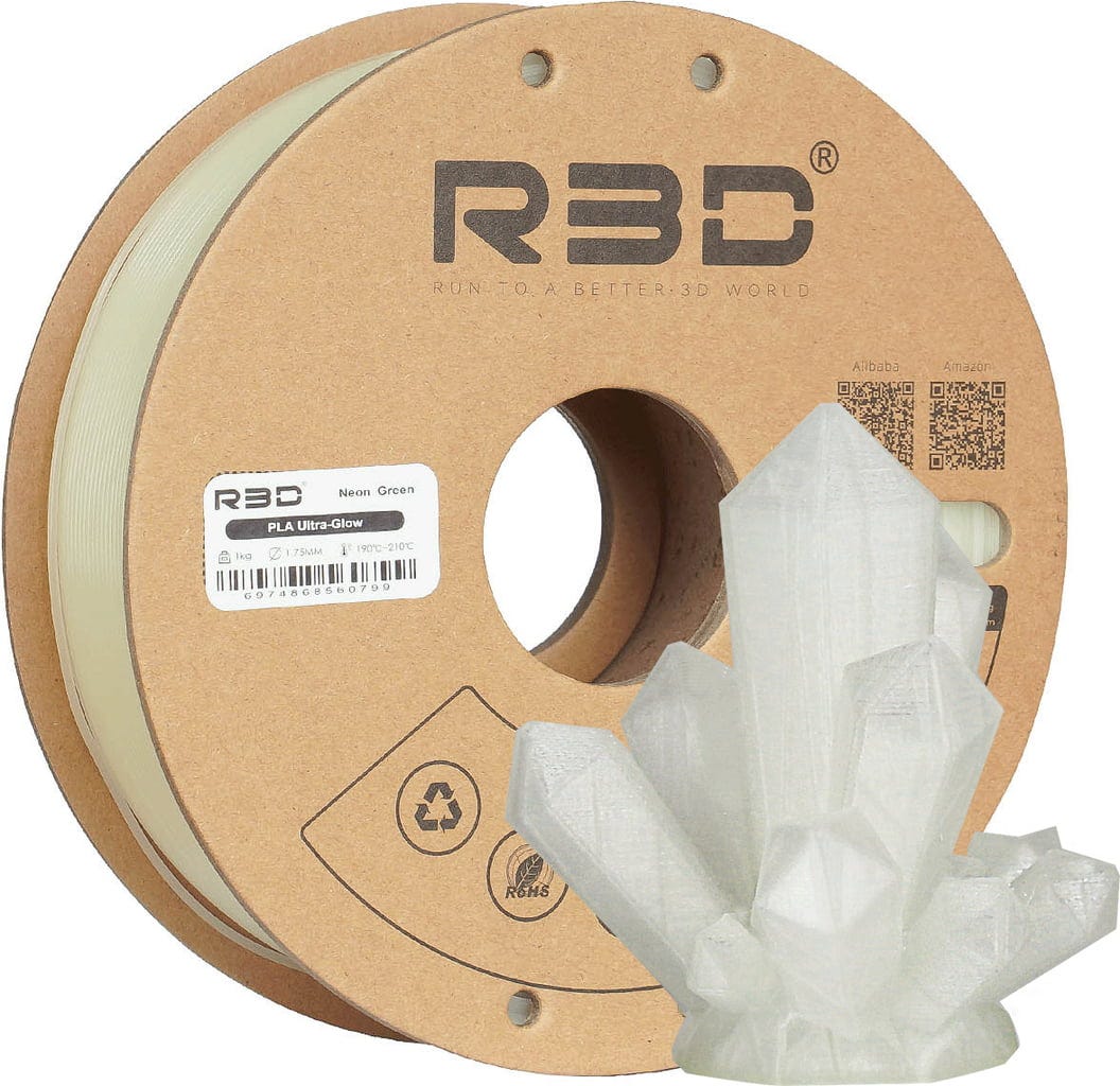 R3D  PLA Ultra-Glow Neon Green, 1,75 mm / 1000 g    Stark leuchtendes PLA-Filament in Neongrün