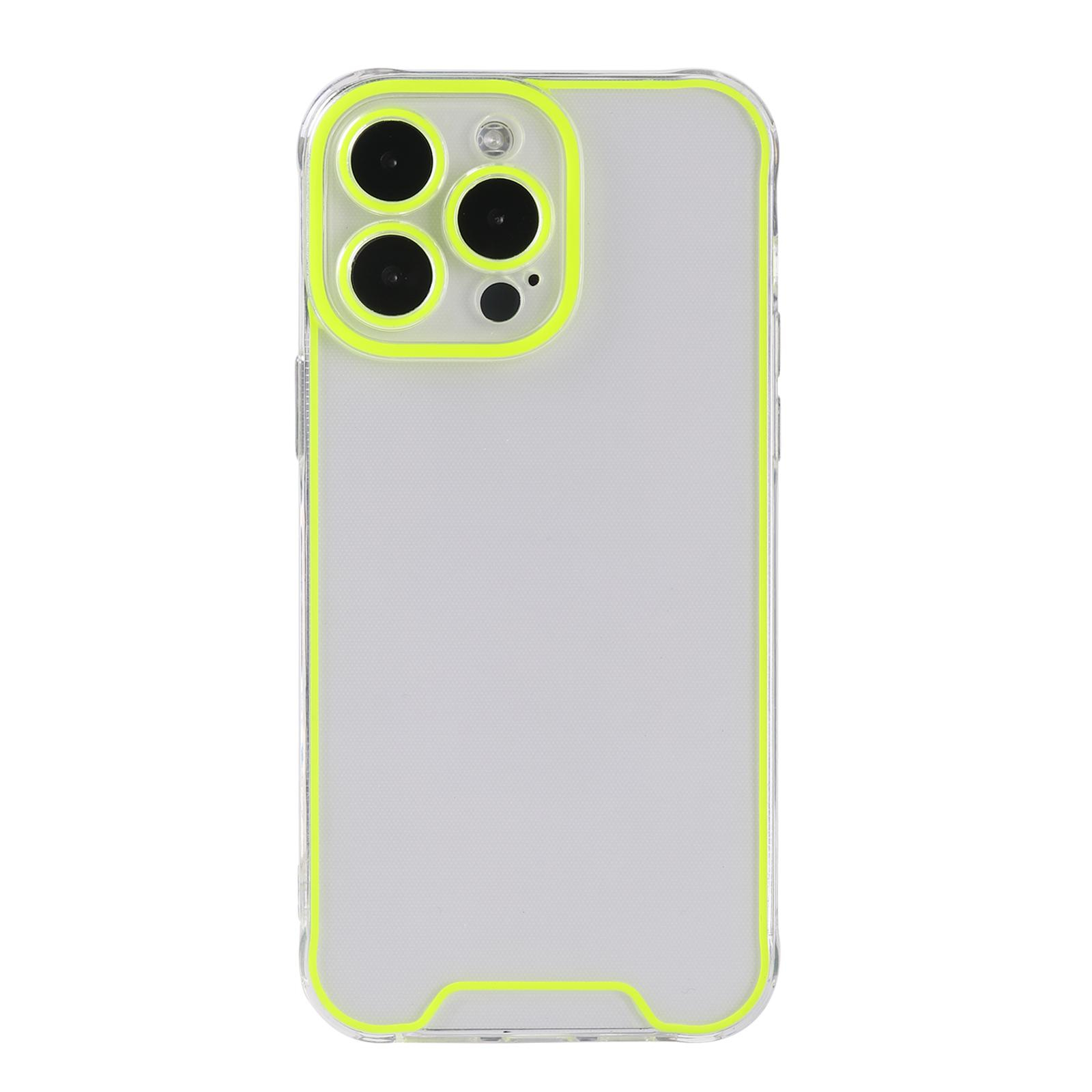 iPhone 14 Pro Gummi Case Hülle mit Fluoreszierendem Rahmen - Gelb / Transparent