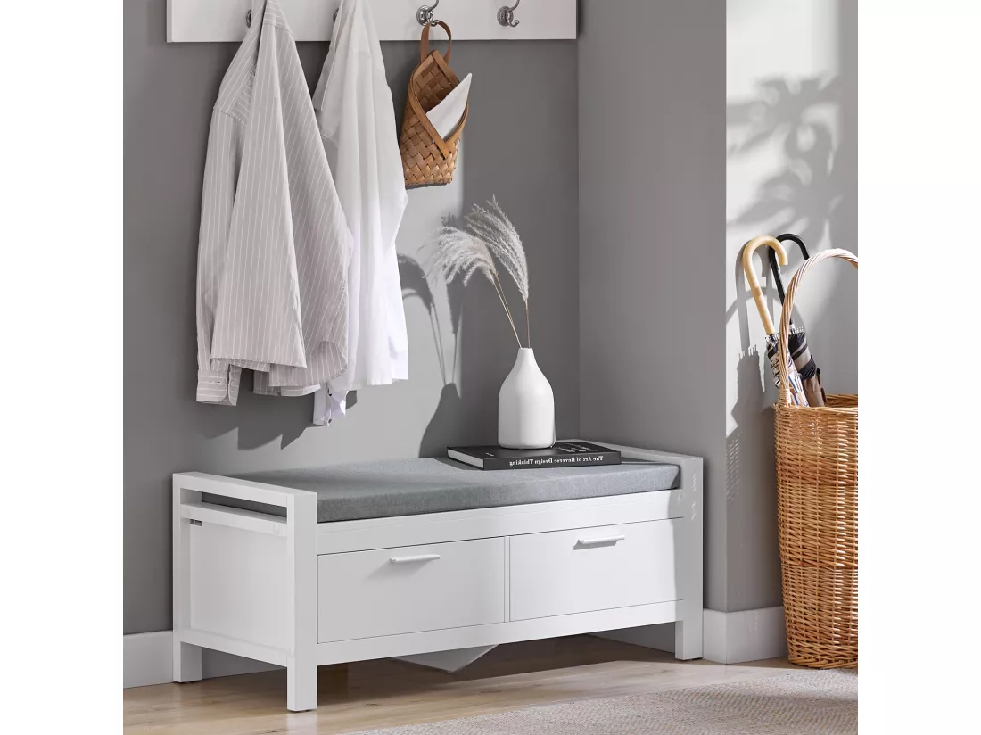 Banc de Rangement à Chaussures avec Coussin Rembourré Commode à Chaussures Meuble d'entrée, FSR74-W