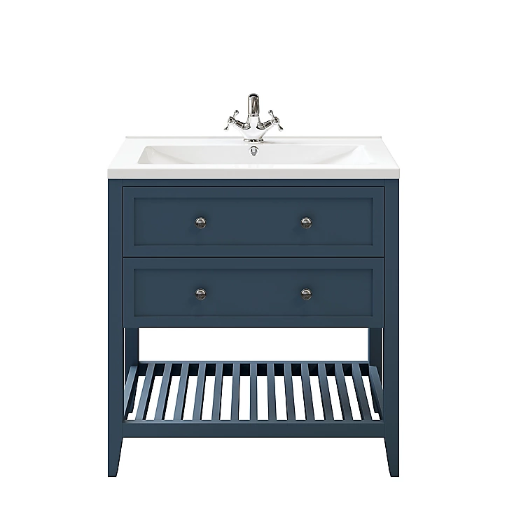 Meuble sous vasque à poser 2 tiroirs GoodHome Perma bleu 80 cm + plan vasque Nira