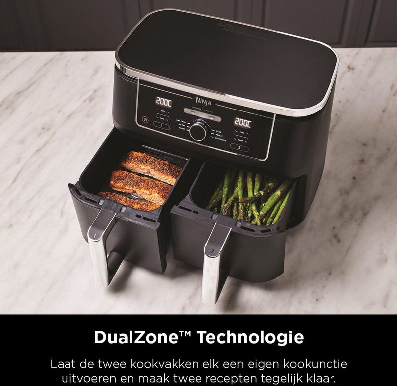 Ninja Foodi AF400EU Dubbele Airfryer XXL - Twee Kookvakken - 9.5 Liter - 2470 Watt - Dual Zone Technologie