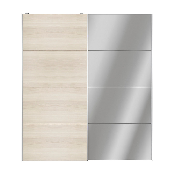 Portes de placard coulissantes 2 vantaux panneaux effet chêne et miroir GoodHome Atomia H. 225 x L. 200 x ép. 5,5 cm