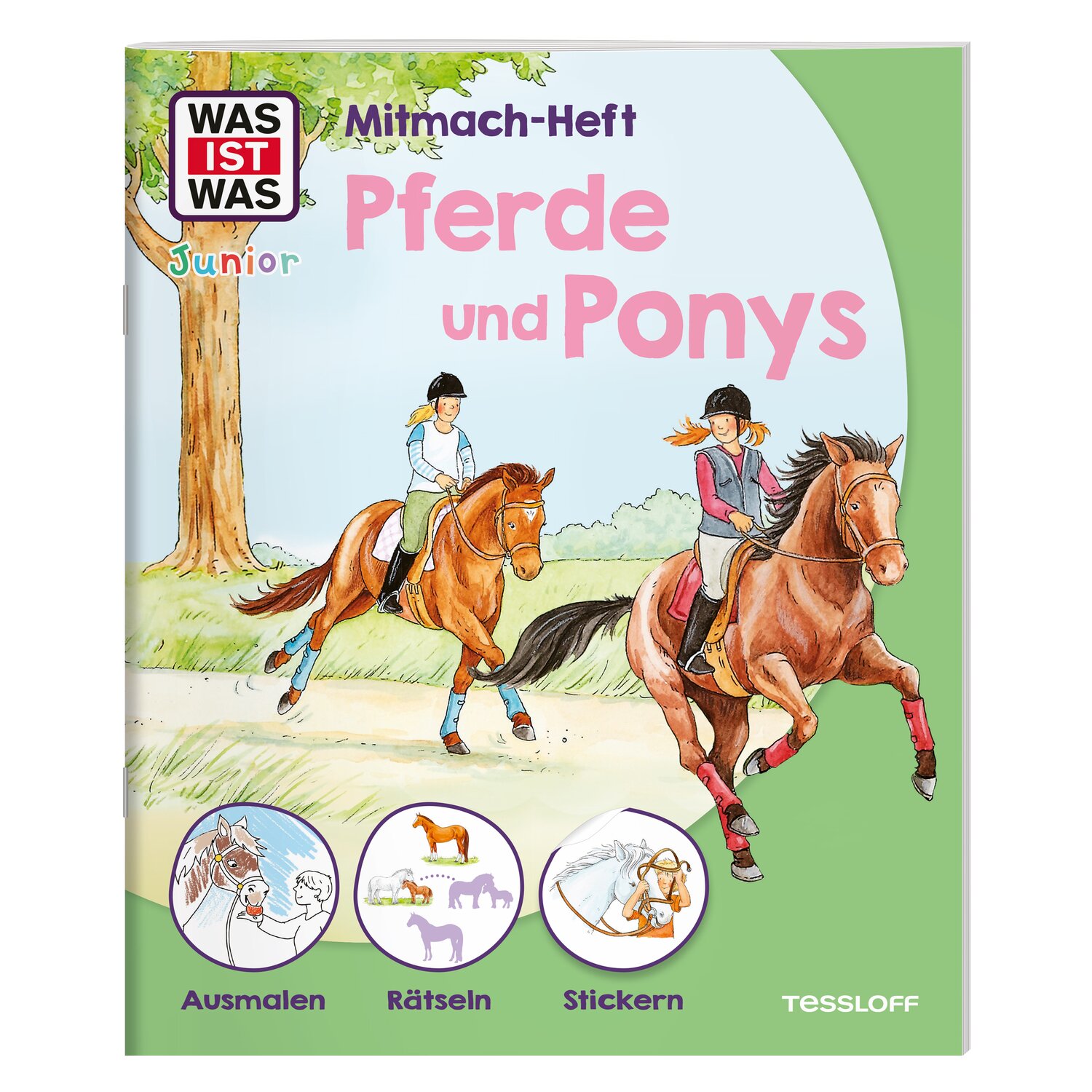 WAS IST WAS Junior Mitmach-Heft Pferde und Ponys - Spiele, Rätsel, Sticker