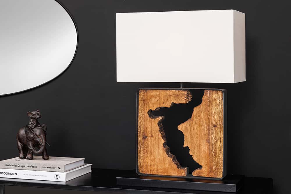Handgefertigte Tischlampe DESIGNED BY NATURE 60cm natur schwarz Regenbaumholz