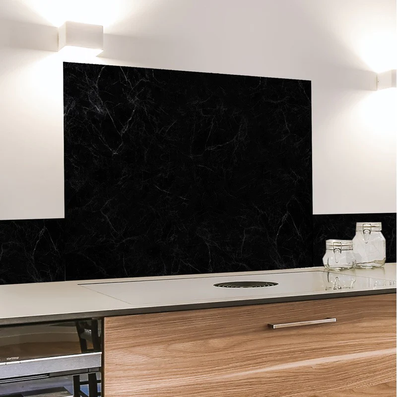 Crédence cuisine Fond de hotte ALU L 60xH 70cm - MARBRE NOIR 99deco