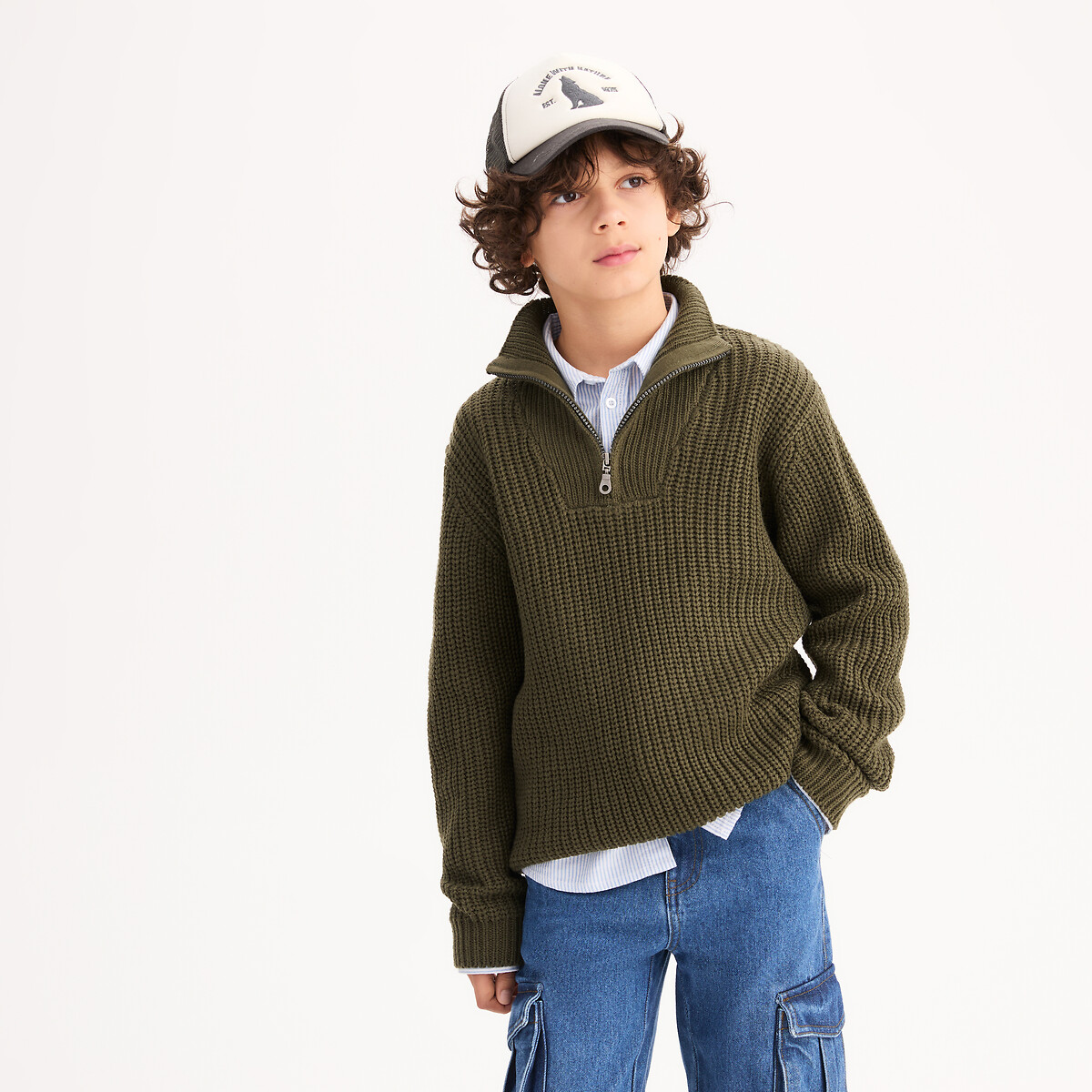 COLEÇÕES LA REDOUTE<br>Suéter com gola alta e zíper, tricô grosso