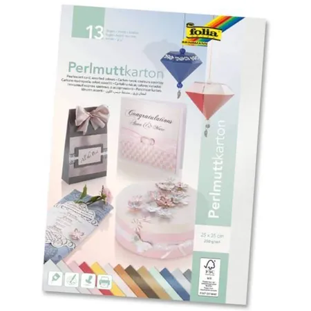 Folia Perlmuttkarton, 13 farbig sortiert, ca. 25 x 35 cm