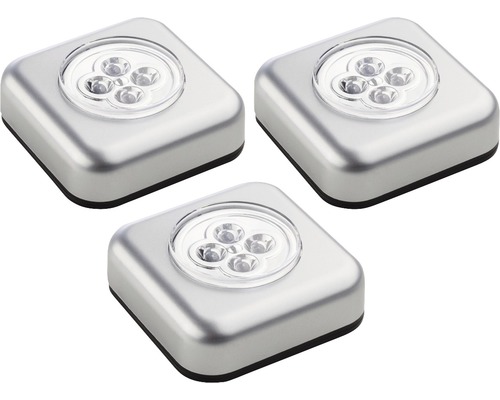 3x LED Touch Light Batterijgevoed 6,8x6,8 cm Zilver