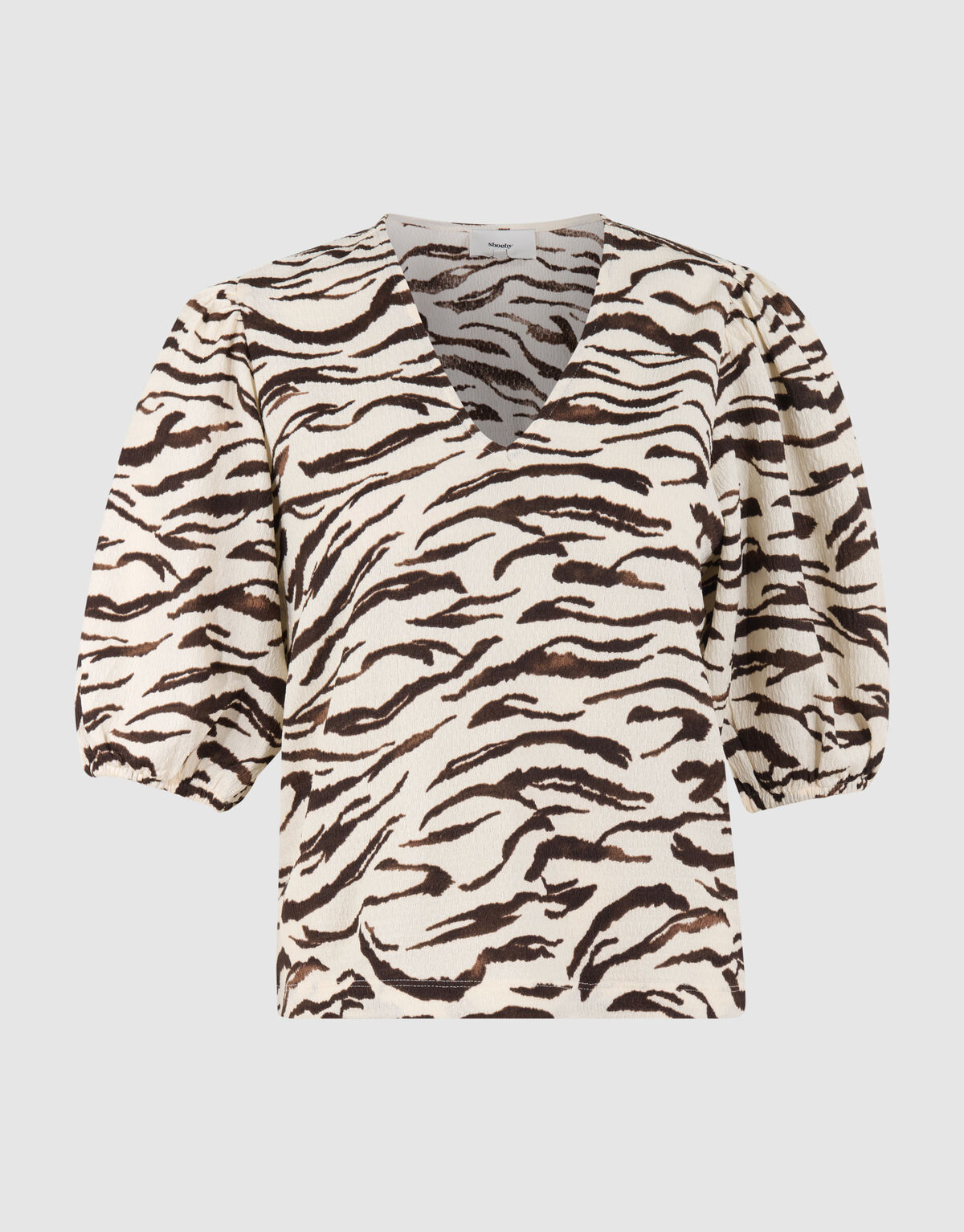Zebra Crinkle V-Hals Top Gebroken Wit