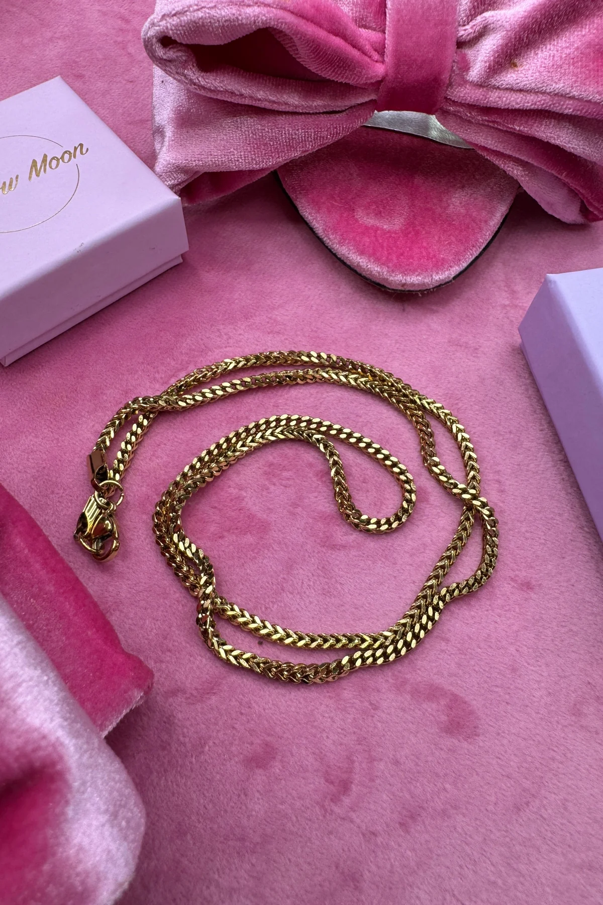Mellow Moon Necklace Figaro Mesh F9023 forgyldt