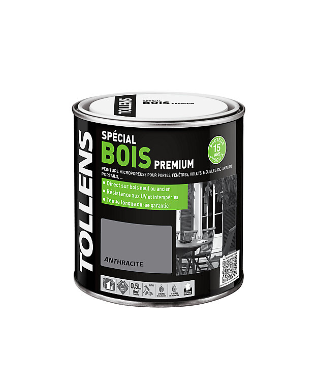 Peinture extérieure bois premium gris anthracite satin Tollens 0,5L