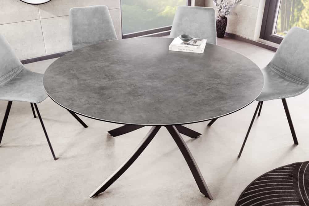 Runder Esstisch ALPINE 120cm anthrazit Keramik schwarzes Metallgestell