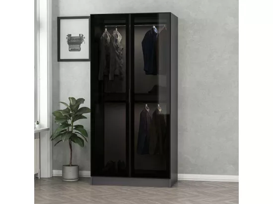 Dressing 2 portes Verre fumé Noir Antipaxos L90xH210cm 2 tringles Anthracite