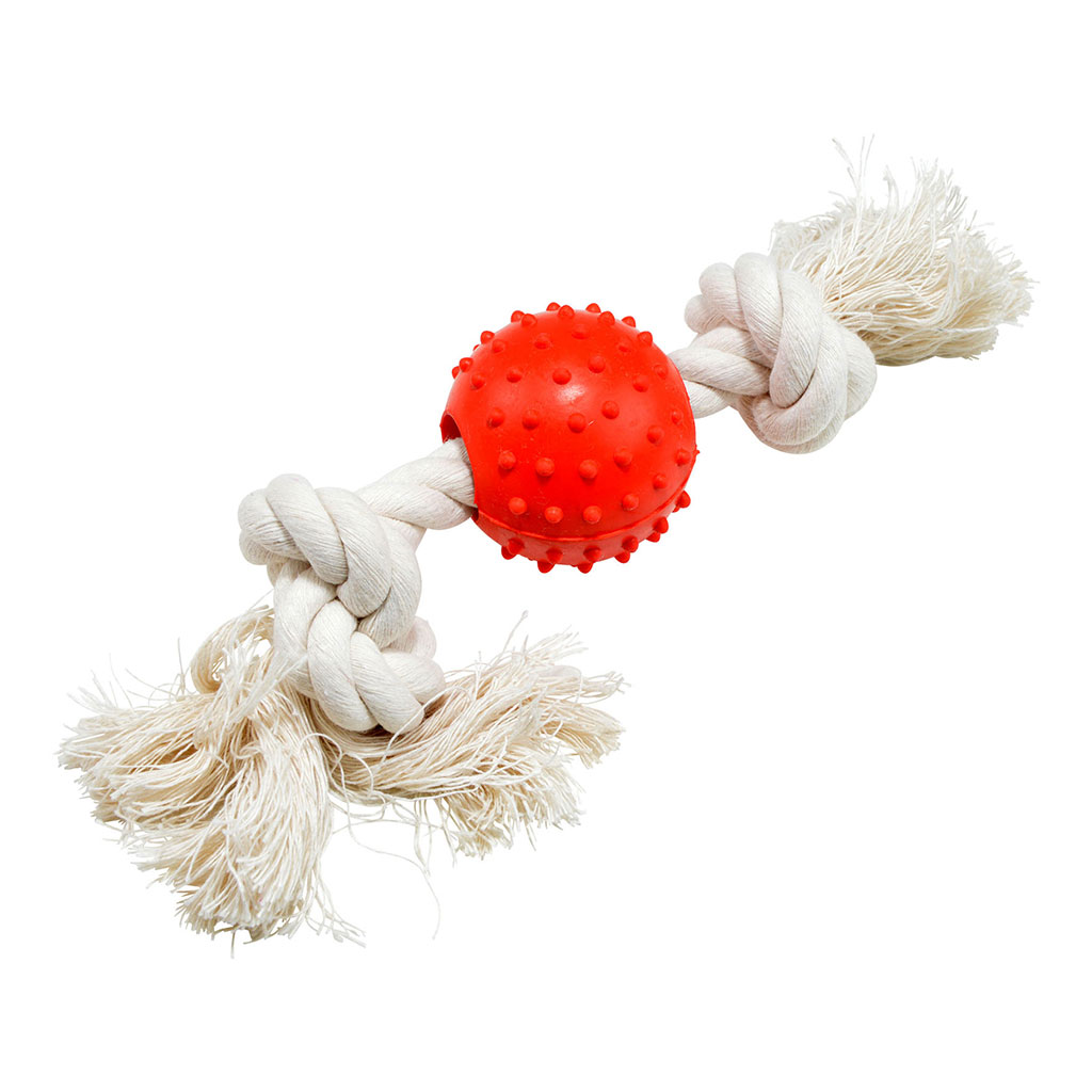 Jouet boule et corde rouge D 7cm