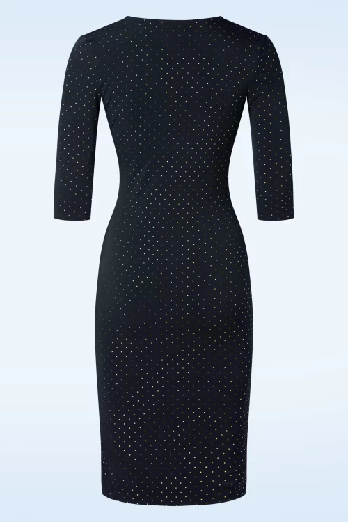 Vintage Chic for Topvintage Lilith pin dot pencil jurk in marineblauw