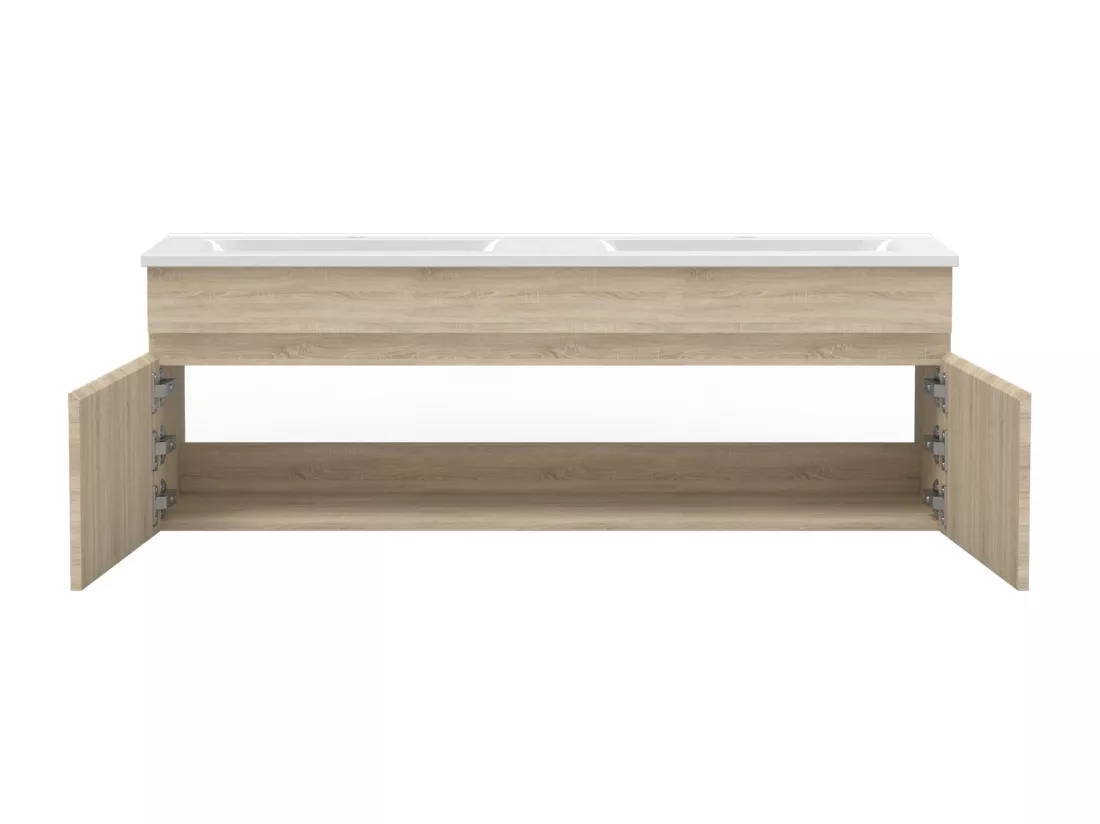 Meuble double vasque 120cm avec miroir 3 couleurs et dimmable chêne wotan