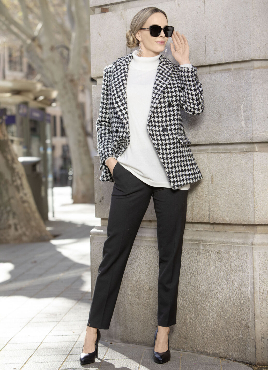 Blazer mit Hahnentritt-Dessin