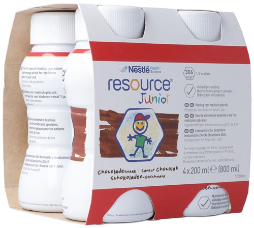 RESOURCE Junior<br>4 × 200 ml, Flasche, Emulsion zum Einnehmen, Schokolade