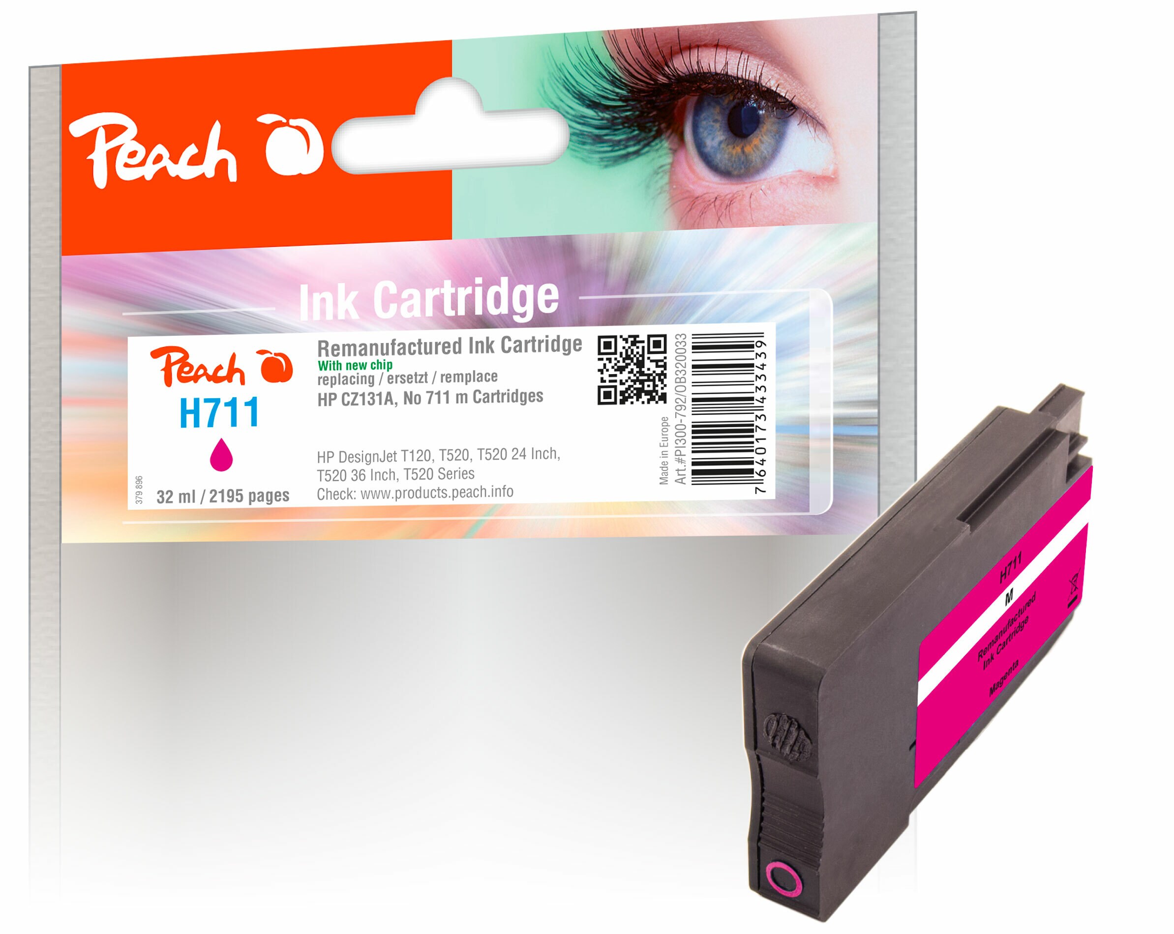 Peach HP 711 M Druckerpatrone ma ersetzt HP No. 711 M, CZ131AE für z.B. HP DesignJet T 120, HP DesignJet T 520, HP DesignJet T 520 24 Inch (wiederaufbereitet)