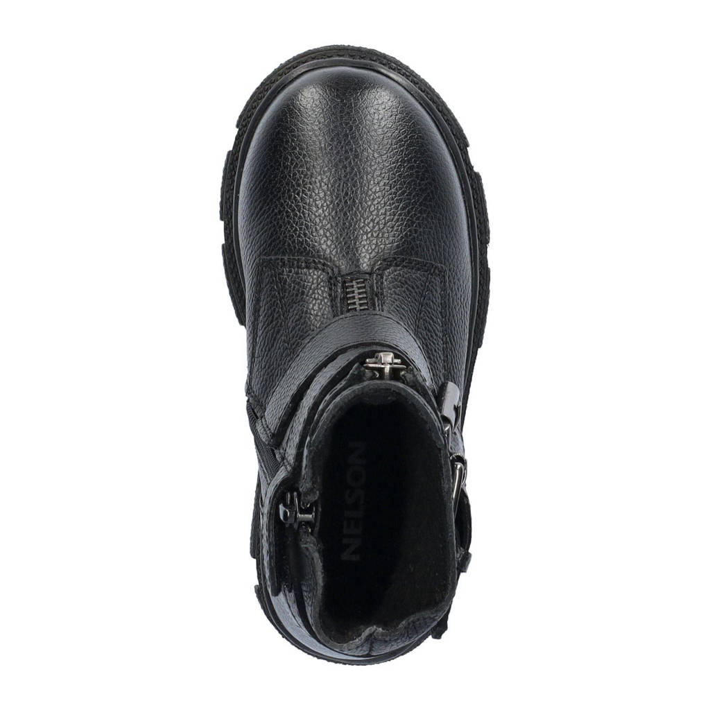 Nelson Kids leren bikerboots zwart