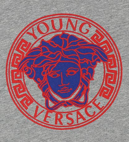 Young Versace T-Shirt - Graumeliert m. Rot/Blau