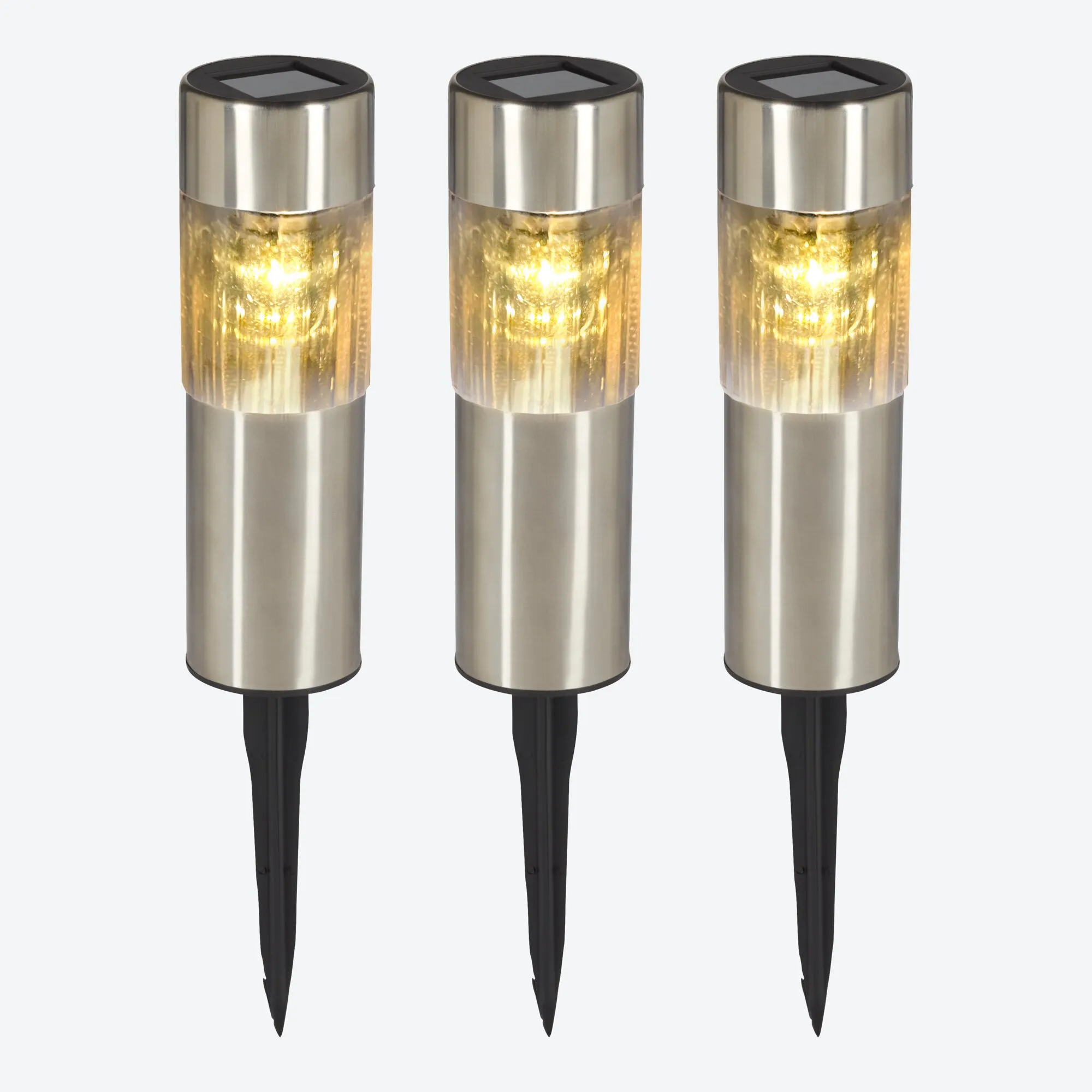 Solar-Stecker aus Edelstahl, 3er-Pack, ca. 5x5x25cm