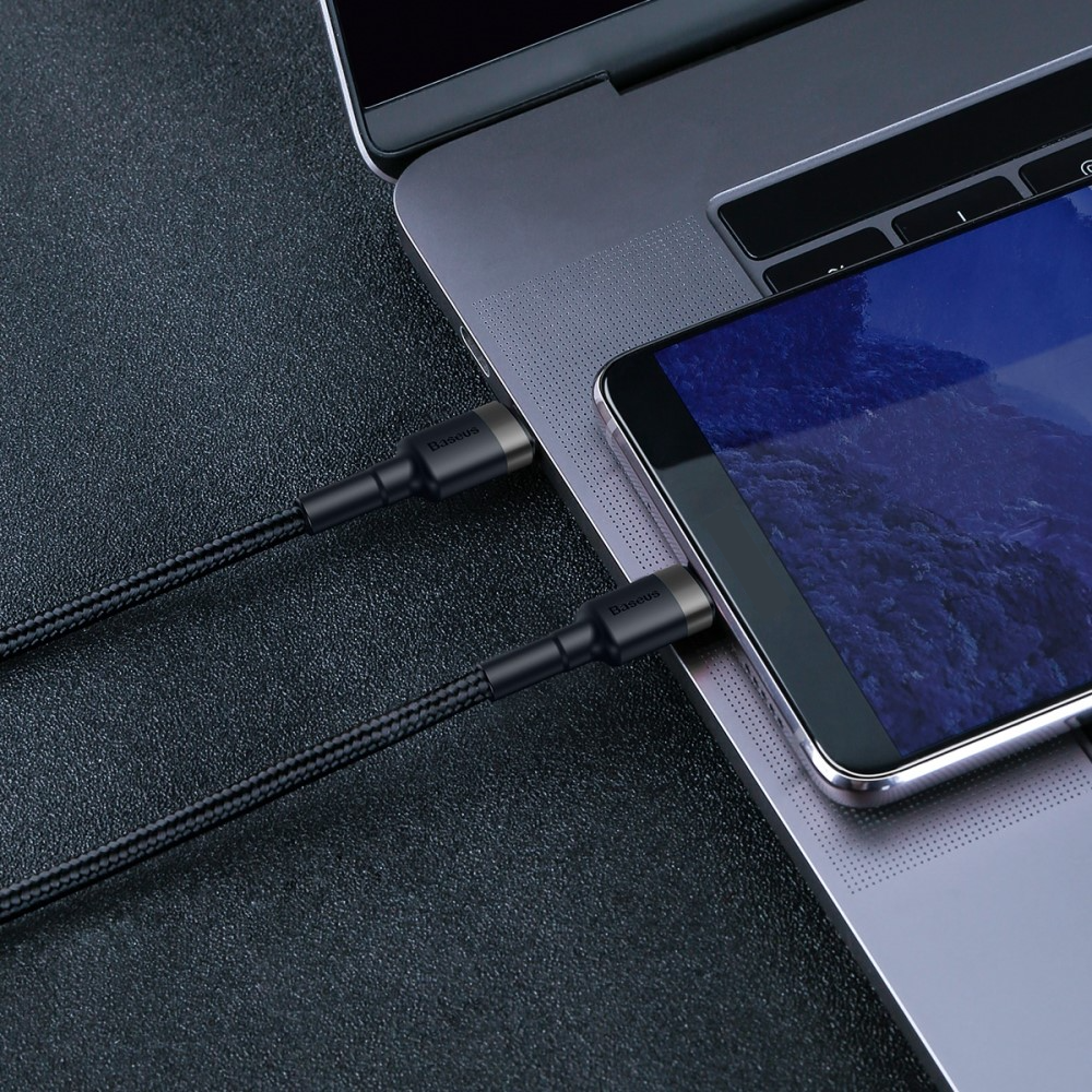 (2m) 60W USB C Nylon Ladekabel Fast Charge QC 3.0 Datenkabel - Schwarz