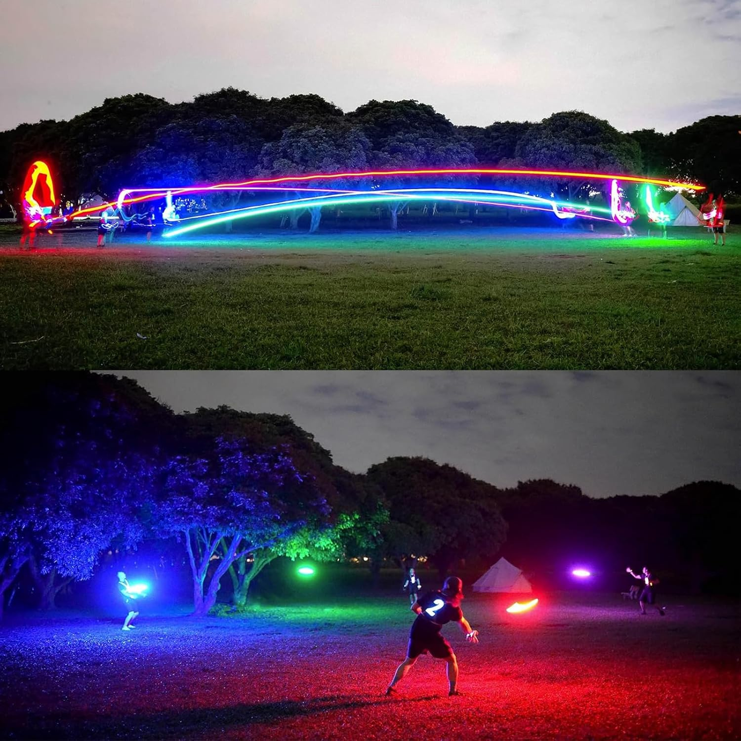 (Ø27cm) Leuchtender Frisbee Flying Disc Outdoor LED Wurfscheibe (inkl. 2x CR2016 Batterien) - Schwarz / Grün