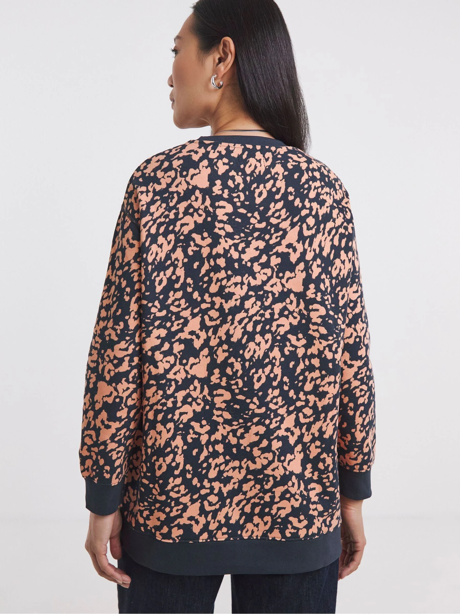 JD Williams Leopard Print Side Zip Longline Sweatshirt