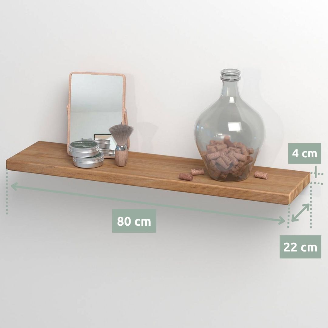 holz4home® Schwebendes Wandregal aus Massivholz Eiche, Natur Geölt | 40cm | Ohne Baumkante | Natur