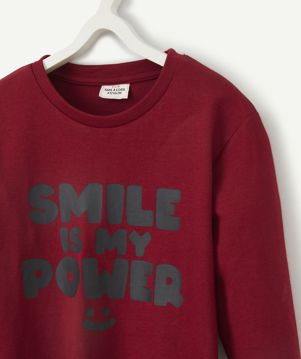 T-SHIRT GARÇON BORDEAUX EN COTON BIO AVEC MESSAGE