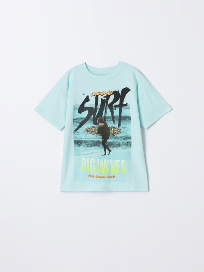 Camiseta com estampa fotográfica - Turquesa