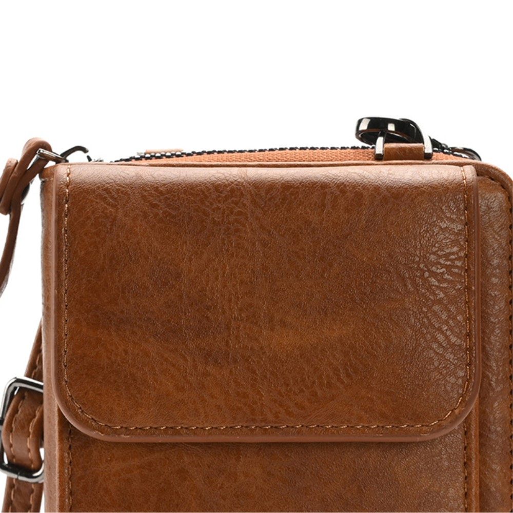 (18x11x5cm) Universal Handy Leder Umhängetasche Portemonnaie Fashion Crossbody Bag im Vintage Look - Braun