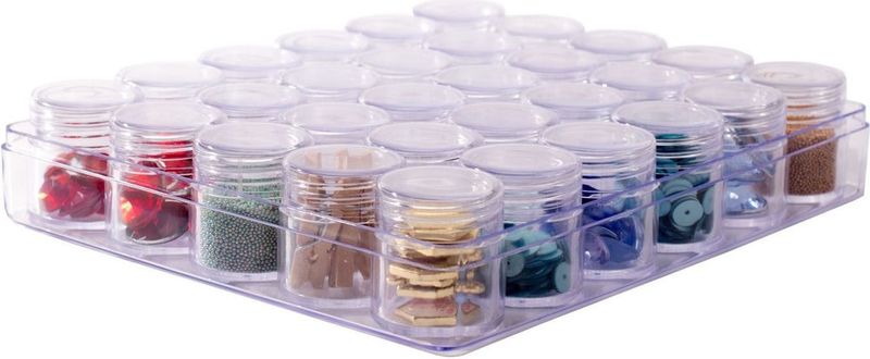 Vaessen Creative - Opbergbox - Transparant - Incl. 30 Potjes - Plastic
